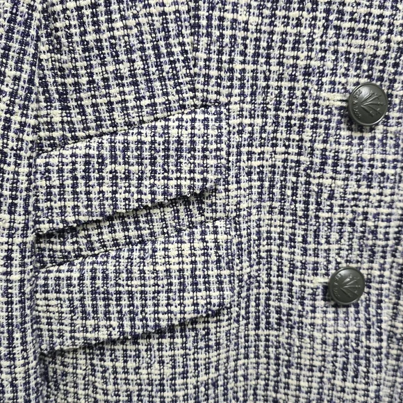 rag & bone Navy Cream Tweed Blazer Jacket | Textured Cotton Blend | Size 6 - Picture 9 of 11